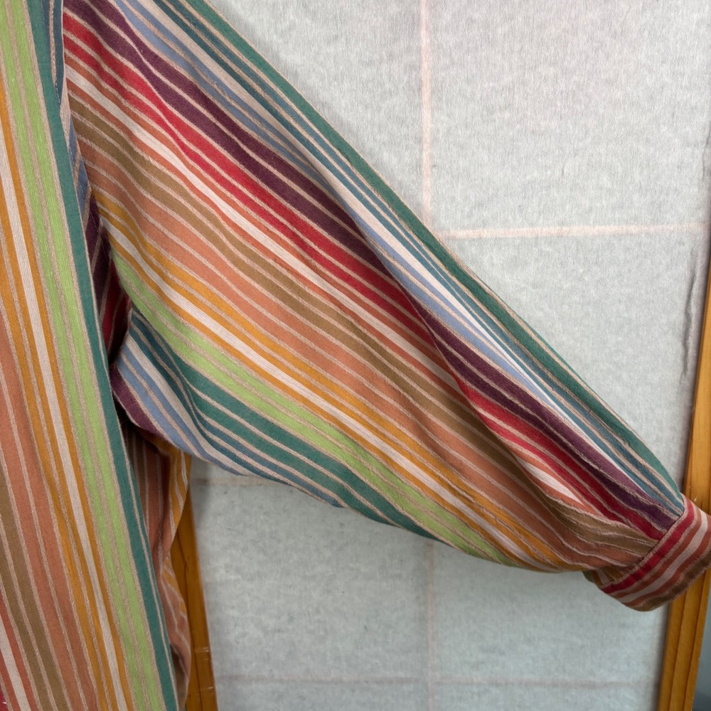 Jacque & KoKo Striped Button Down Shirt 18/20 Multi-Color Linen Stain - Picture 6 of 12